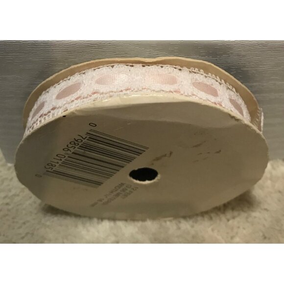 Ofray Ribbon Treasures White & Pink Lace Ribbon 12 Feet 5/8" Width Trim - Picture 4 of 4